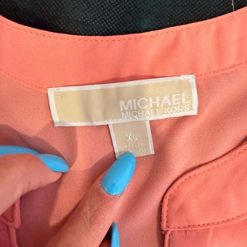 🔥Michael Kors Pink Zip-Front Long Sleeve Blouse Women’s Size XL EUC🔥